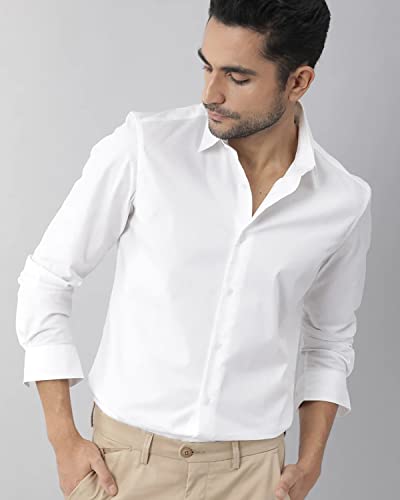 U-TURN Men's Cotton Solid Formal/Semi Formal Shirt (White, Medium)