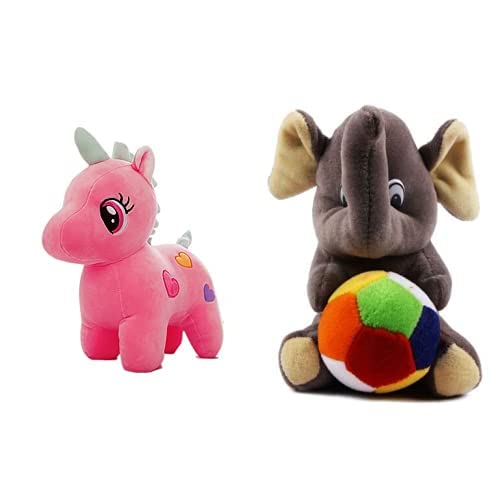 Babique Unicorn Stuffed Soft Toy Plush for Kids Baby Boy Girl Birthday (25cm- Pink)&Babique Elephant Stuffed Soft Toy Plush for Kids Baby Boy Girl Birthday (19cm)