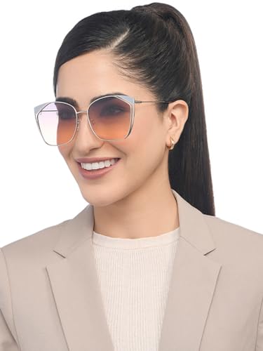 Vincent Chase By Lenskart | Silver Dual Tone Full Rim Cat Eye | Fashion Essentials | Branded Latest and Stylish Sunglasses | 100% UV Protected | Women | Large | VC S15795