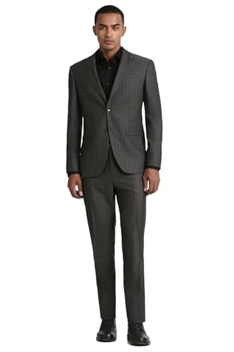 Peter England Men's Polyester Blend Two Piece Suit (PISUWNSPE66824_Grey