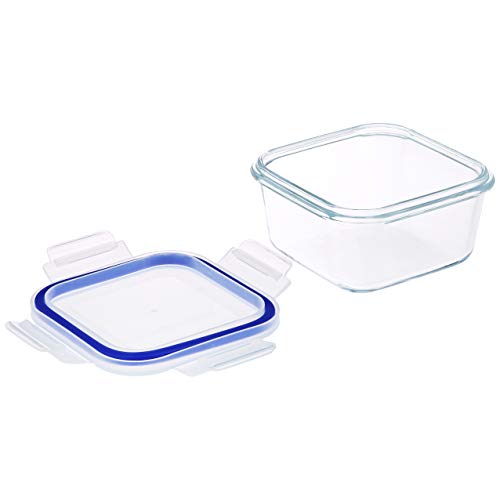 : Amazon Brand - Solimo Square Glass Storage Container Set 450ml Set of 3 Transparent