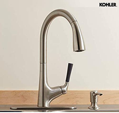 Kohler Malleco Pulldown Sink Tap for Kitchen - Minimum pressure required 2 bar - Vibrant Stainless Finish - with Matching Soap Dispenser - Kitchen Water Tap with 360° Spout Rotation 562IN-SD-VS