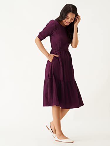 AASK Women A-Line Purple Regular Fit Knee Length Dress_M