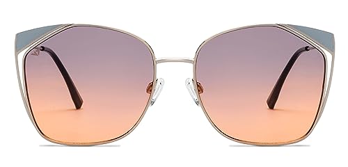 Vincent Chase By Lenskart | Silver Dual Tone Full Rim Cat Eye | Fashion Essentials | Branded Latest and Stylish Sunglasses | 100% UV Protected | Women | Large | VC S15795