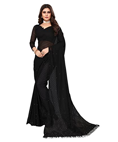 Yashika women's Net Brasso Saree With Blouse Piece(JAYA BLACK)