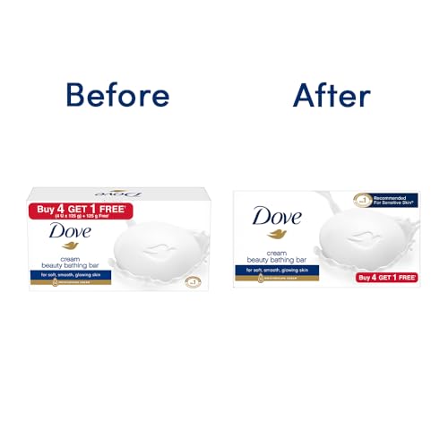 Dove Cream Beauty Bathing Soap Bar 125g (4+1 Free Combo) | With Moisturising Cream for Softer Skin & Body, Nourishes Dry Skin more than Ordinary Soap