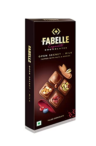 Fabelle Open Secret - Milk, Centre- Filled Luxury Chocolate Bar Topped with Visible Nuts & Berries, 121g