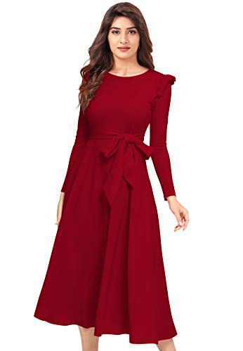 ILLI LONDON Women's A-LINE Maxi Dress (Large, Maroon)