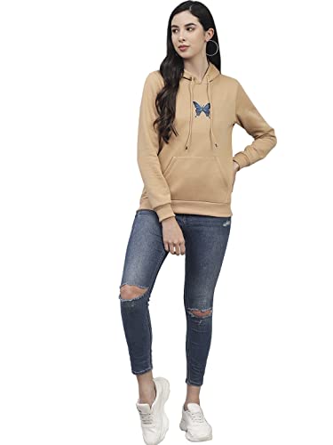 KOTTY Women Beige Full Sleeve Printed Sweatshirt(Beige,40)