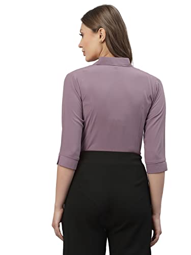 Selvia Women's Cuff Sleeve Polyester Viscose Blend Collared Formal Shirt(329TK259N-S_Lavender)