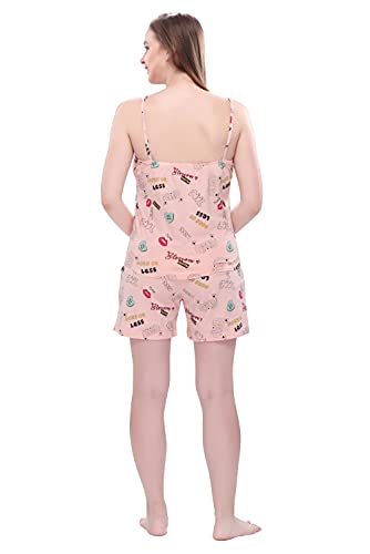 Style Dunes Night Suit Set for Women | Printed Cotton Cami Top & Shorts Set for Women Pink