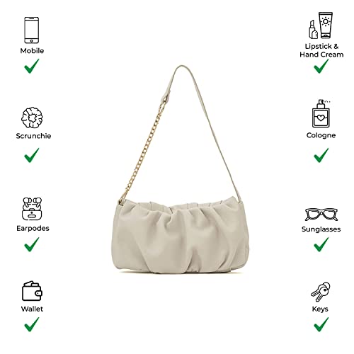 Miraggio Irene Soft Gathered Women's Shoulder Handbag - Cream