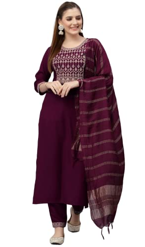 KLOSIA Women Embroidered Kurta and pant with dupatta suit set (XX-Large)