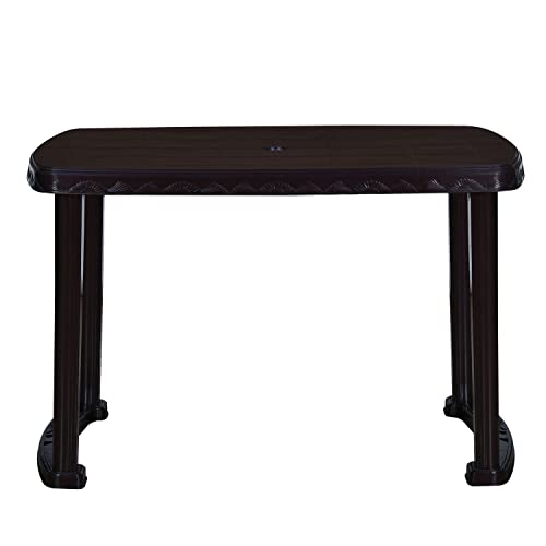 Nilkamal Shahenshah Rectangular Shape 4 Seater Plastic Dining Table for Home, Dining Room, Office, Restaurants, Cafeterias, Garden, Indoor & Outdoor (Weather Brown)