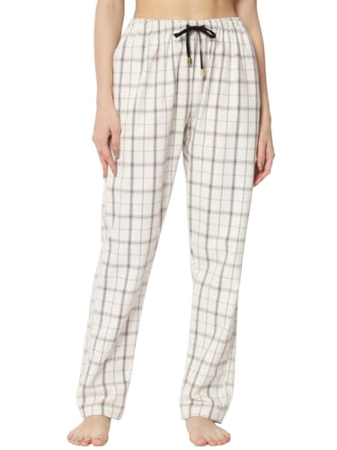 IRIZA Women's Cotton Check Pyjama with Drawstring (M, OffWhiteBox)