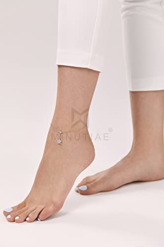 MINUTIAE Silver Plated Anklet Star Shape With Solitaire Crystal Painjan Payal For Women and Girls