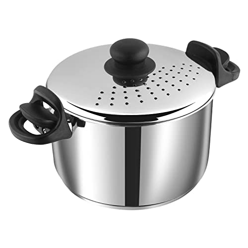 Vinod Stainless Steel Pasta/Noodle Pot with Strainer Lid, Sturdy Lockable Virgin Bakelite Handles,4 litres,Induction Friendly 2 Year Warranty, Silver