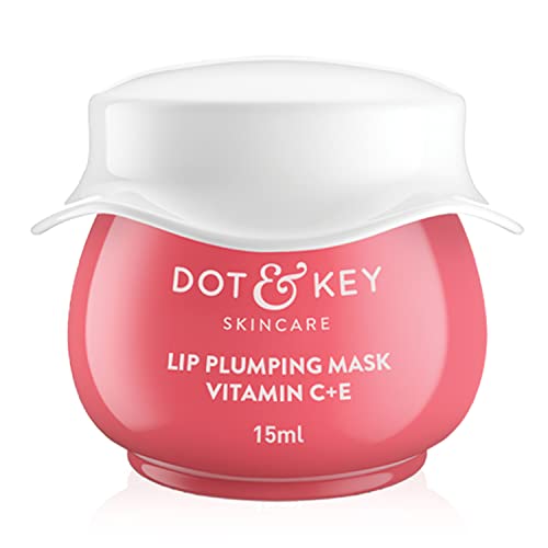 Dot & Key Lip Plumping Mask with Shea Butter & Vitamin C + E for Naturally Glowing Lips | Fades Lip Pigmentation | Smoothes Flaky & Dry Lips | Lip Mask For Soft, Smooth & Plump Lips | (Lingonberry) | 15ml