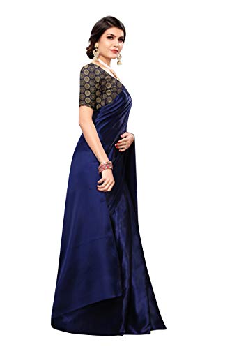 Yashika Women's Plain Weave Satin Saree With Blouse Piece (Sdpl-Dust_Beige_Free Size_Navy)