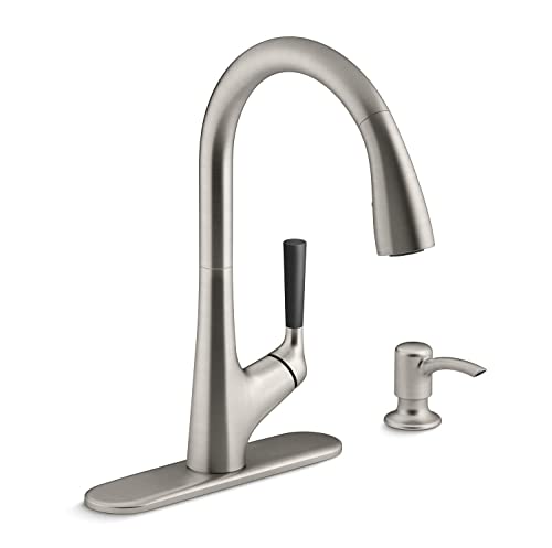 Kohler Malleco Pulldown Sink Tap for Kitchen - Minimum pressure required 2 bar - Vibrant Stainless Finish - with Matching Soap Dispenser - Kitchen Water Tap with 360° Spout Rotation 562IN-SD-VS