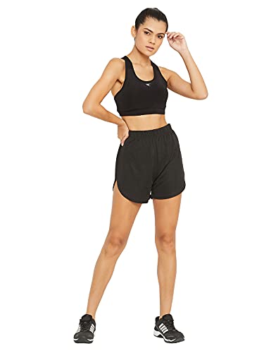 Clovia Women's Polyester Activewear Sports Shorts (AB0056P13_Black_XXL)