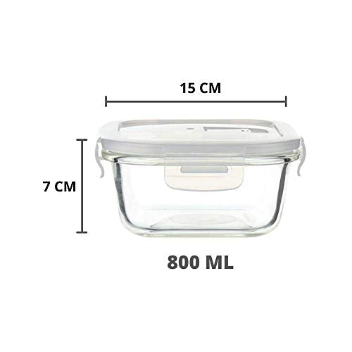 Femora Borosilicate Glass Microwave Safe Square Food Storage Container with Air Vent Lid, 180ml, 300ml, 500ml, 800ml, Set of 4, One Year Free Replacement