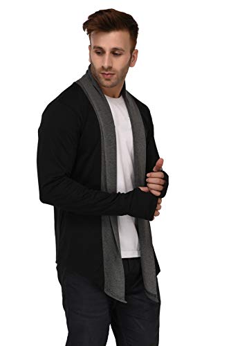 DENIMHOLIC Mens Thumbhole Open Long Cardigan Full Sleeve Shrug for Men (Black, Medium)