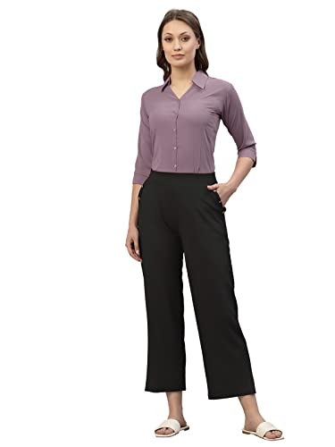 Selvia Women's Cuff Sleeve Polyester Viscose Blend Collared Formal Shirt(329TK259N-S_Lavender)