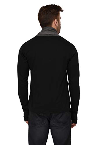 DENIMHOLIC Mens Thumbhole Open Long Cardigan Full Sleeve Shrug for Men (Black, Medium)