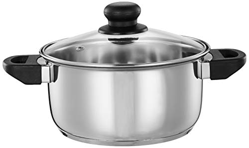 Amazon Brand - Solimo Stainless Steel Induction Bottom Dutch Oven with Glass Lid (20cm, 3 litres)