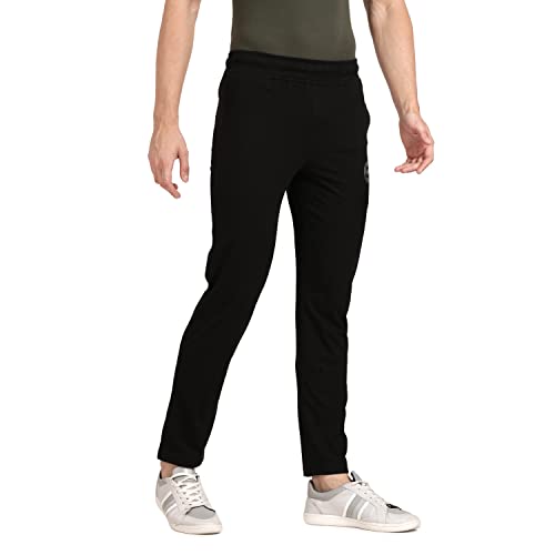 Pepe Jeans Athleisure Men Slim Fit Cotton Stretch Track Pants | Sporty Cotton Jersey Lounge Pants | with Encased Elastic Waist & Side Pockets in Black - M