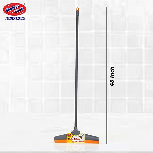 Chakaachak Shine Floor Wiper - Plastic & TPE Blades, with Rod, Grey & Orange, 1 pc