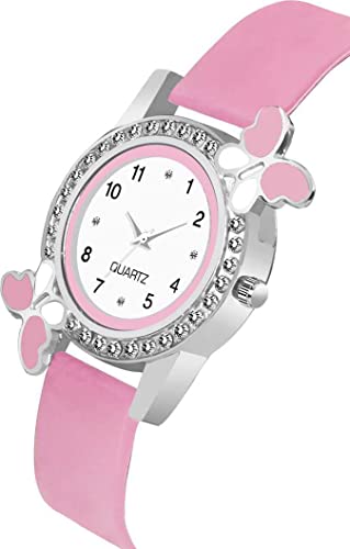 Acnos® Premium White Dial Diamond Pink Analog Watch with Diamond Bracelet for Girls Best Design Butterfly Combo 3 Pack of 3