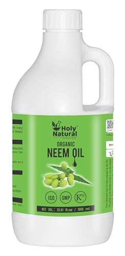 Holy Natural Organic Neem Oil (1000ml), Pure, No GMO, Chemical Free, For Moisturizing & Healing, Dry Skin, and Hair Growth.