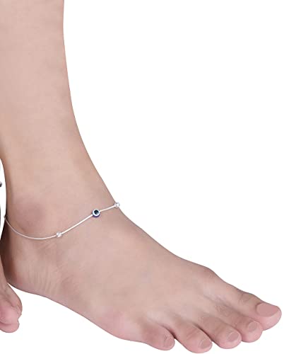 NEMICHAND JEWELS Pure 925 Silver Evil Eye Ball Anklet Payal for Women (1PC) (10 inch + extention)