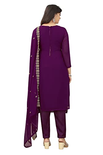Hirapara Fashion Women's Heavy Designer Embroidered and Diamond Host Work Pure Georgette Salwar Suit Dress Material with Heavy Embroidered Dupatta (Unstitched) (Purple)