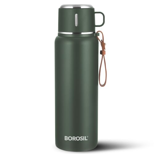 Borosil Hydra Cruise 900 ml Insulated Water Bottle, Green Stainless Steel Bottle, with Double Wall Vacuum Insulation, 17 Hours Hot & 20 Hours Cold, 1 Year Warranty