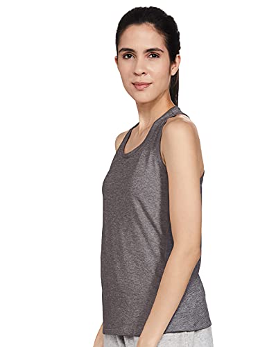 Enamor Athleisure Polyester E115 Active Racer Tank for Women| Scoop Neck Quick Dry Antimicrobial 4 Way Stretch Tank With Reflective Print(E115-Olive Night Mel W/Ref Strp-XL)