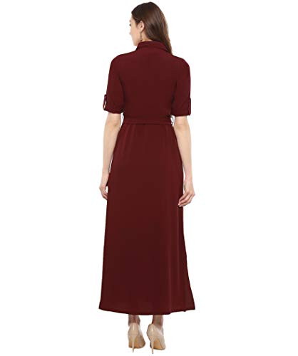 Uptownie Lite Women's Maxi Shirt Dress (Maroon, L)