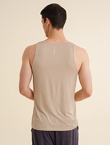 DAMENSCH Men's NEO-Skin Anti-Microbial Slub Vest- Anti-Odor-Bamboo Rayon Fabric- Round Neck- Pack of 1- Breezy Beige- X-Large