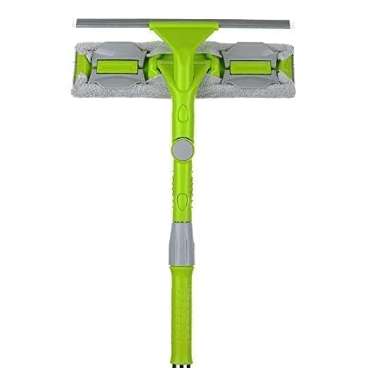 FIGMENT Professional All-Purpose Window Squeegee | 2-in-1 Window Cleaner Wiper and Scrubber| Dual Side Blade Rubber & Sponge | Aluminum Telescopic Pole 58-95cm &23"-37” for Car (Medium)