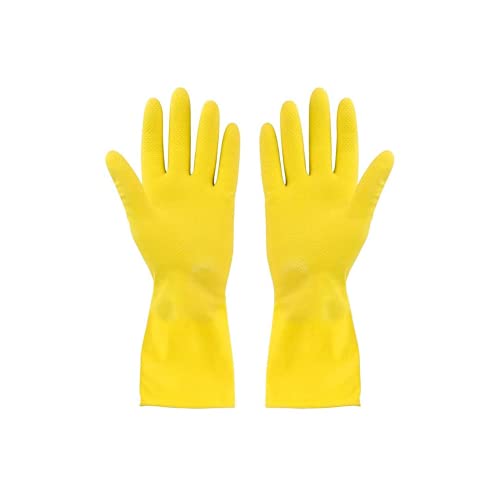 Sulfar Reusable Natural Latex Rubber Dish Washing Gloves (Large, 1 Pair, Flockline Yellow), Pack of 1