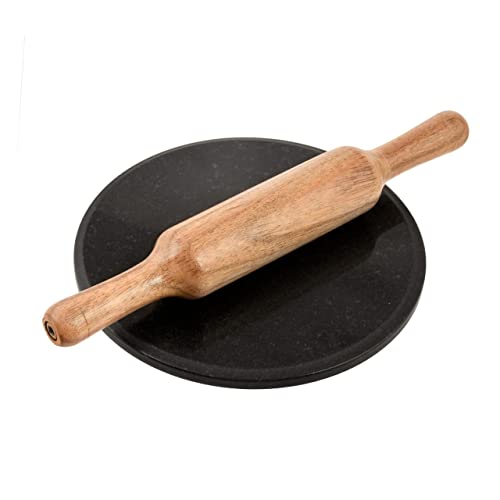 Jaipur Ace Indian Marble Chakla/Rolling Pin Board/Roti Maker/Chakla/Chapati Maker for Home & Kitchen | Finished Marble Roti Maker (10 Inch) (Black chakla belan)