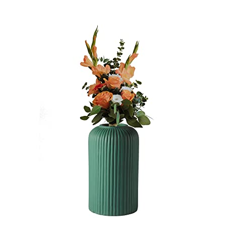Lasaki Evelyn Small Deep Jungle Ceramic Flower Vase For Living Room, Bedroom, Dining Table, Home Decoration (H - 15.5 X D - 8 Cm, Deep Jungle) (Flowers Not Included), Green