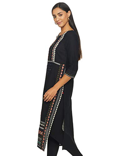 W for Woman Women's Cotton Kurta (18AUW17482-62566_Black_XS (6))