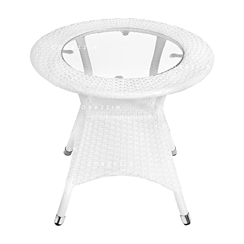 CORAZZIN Garden Patio Seating Chair and Table Set with Glass Balcony Outdoor Furniture with 1 Tables and 2 Chair Set (White)