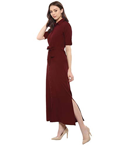 Uptownie Lite Women's Maxi Shirt Dress (Maroon, L)