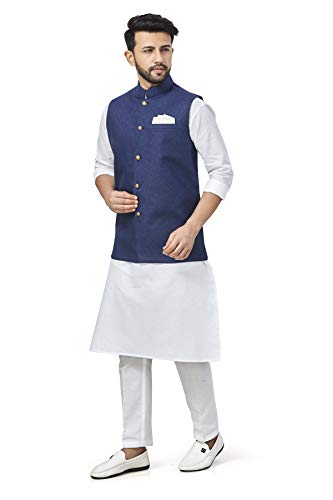 baaamboos 100% Cotton Blend Stylish Trendy Solid Pattern Sleeveless Comfortable Men's only Nehru Jacket for Regular Use Ethnic Wear(Navy Blue,Medium)