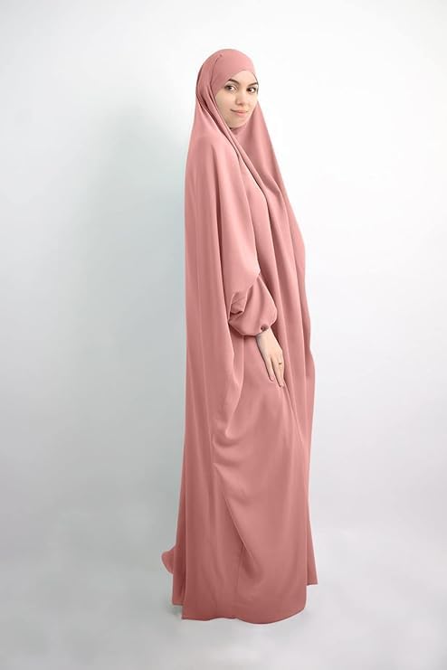 Barakath One Piece Prayer Outfit Islam Muslim Women Prayer Abaya Jilbab Hijab Dress Prayer Dress with Attached Scarf travel freindly Islamic Clothes (Pink)