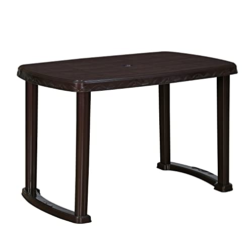 Nilkamal Shahenshah Rectangular Shape 4 Seater Plastic Dining Table for Home, Dining Room, Office, Restaurants, Cafeterias, Garden, Indoor & Outdoor (Weather Brown)